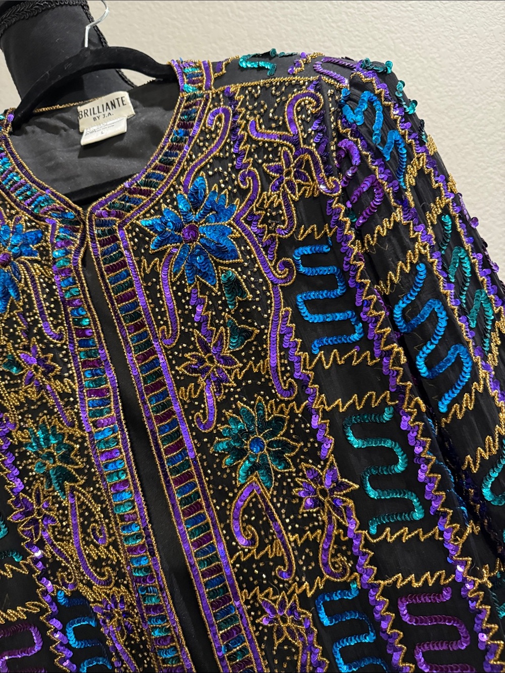Vintage Brilliante JA Embellished Black Floral Sequin Jacket Deborah Vance ⭐️ - Picture 6 of 17